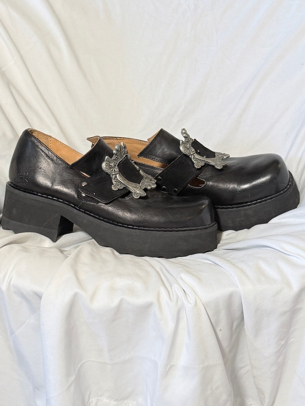 John Fluevog Shoes Asta Black Buckled Platform Shoe - Picture 3 of 6